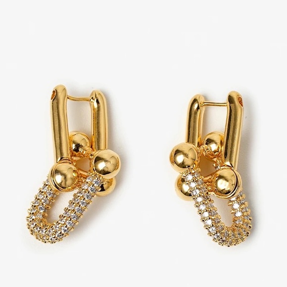 Anthro Crystal Horseshoe Mini Hinges U-Shaped 2-Dangle Drop Earrings Clear Dia - Picture 2 of 16